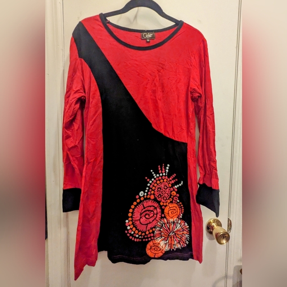Coline black and red dress 100% cotton L/XL - Picture 1 of 5